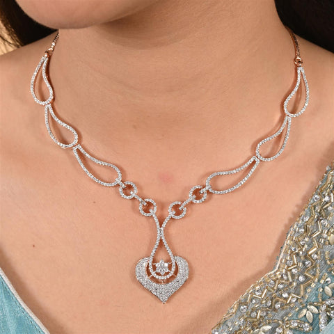 Amara White CZ Rose Gold Plated White Necklace Set with Earring