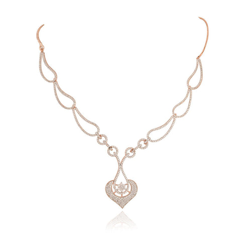 Amara White CZ Rose Gold Plated White Necklace Set with Earring