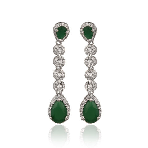 Amara White CZ Silver Plated Red Green Drop Statement Necklace Set with Earring
