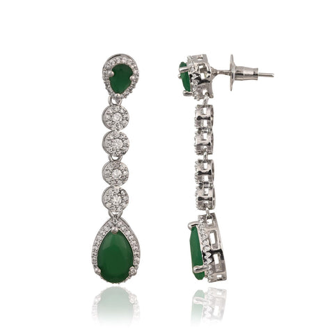 Amara White CZ Silver Plated Red Green Drop Statement Necklace Set with Earring