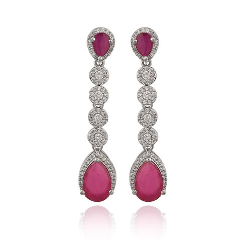 Amara White CZ Silver Plated Red Green Drop Statement Necklace Set with Earring