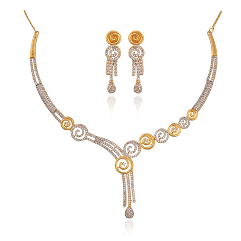 Gold Silver Plated White American Diamond CZ Traditional Wedding Necklace Set With Earring