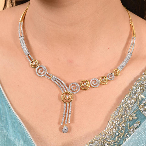 Gold Silver Plated White American Diamond CZ Traditional Wedding Necklace Set With Earring