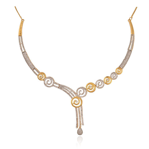 Gold Silver Plated White American Diamond CZ Traditional Wedding Necklace Set With Earring