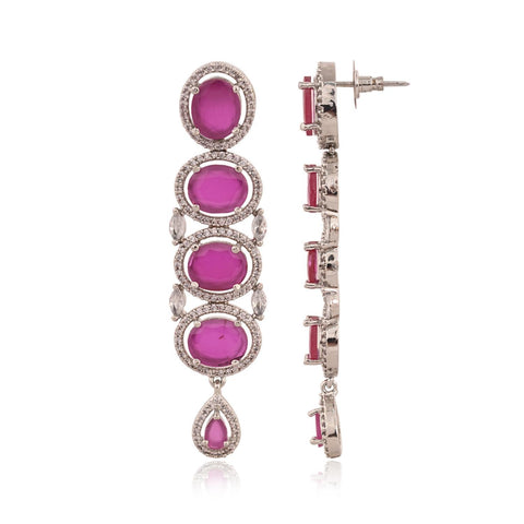 Silver Plated American Diamond CZ Choker 2 line Celebrity Wedding Necklace Set With Earring & Tika