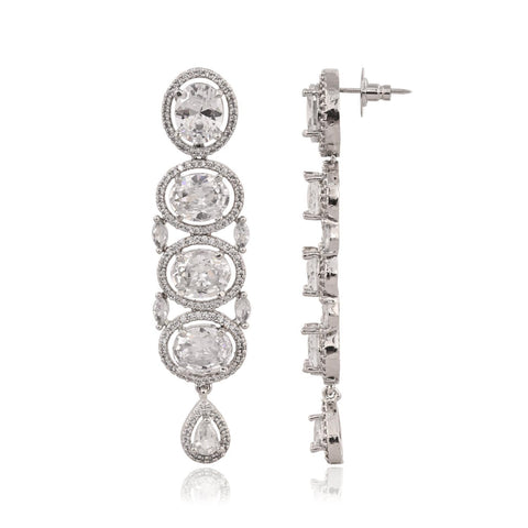 Silver Plated American Diamond CZ Choker 2 line Celebrity Wedding Necklace Set With Earring & Tika