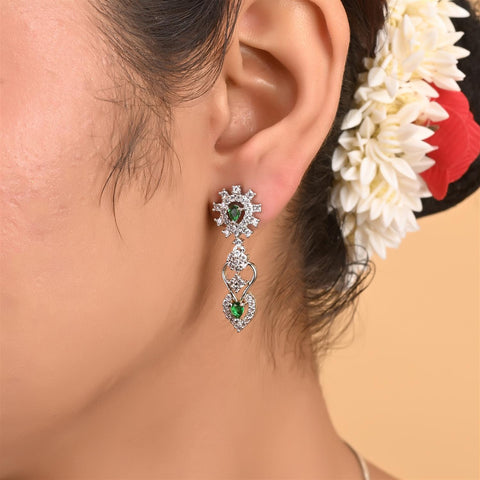 Silver Plated White American Diamond CZ Floral Wedding Necklace Set With Earring