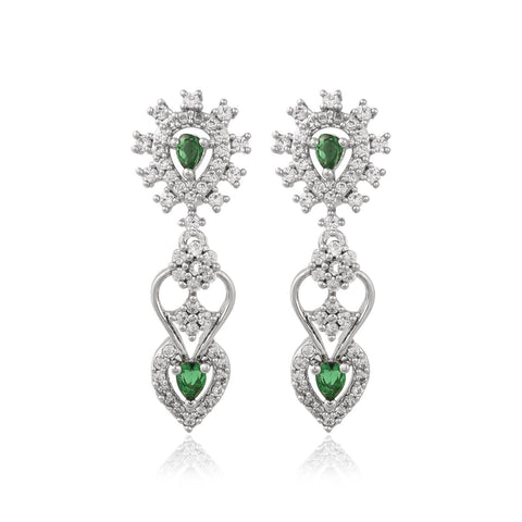 Silver Plated White American Diamond CZ Floral Wedding Necklace Set With Earring