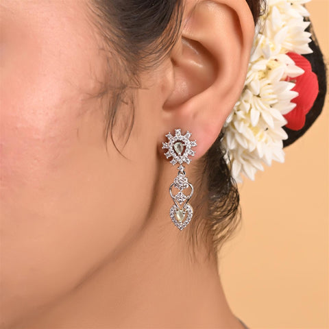 Silver Plated White American Diamond CZ Floral Wedding Necklace Set With Earring