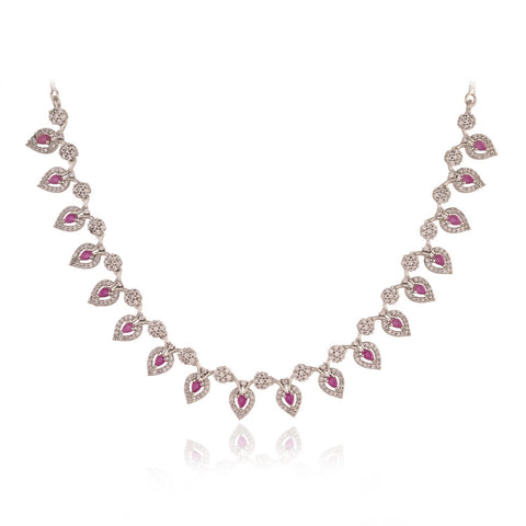 Silver Plated White American Diamond CZ Floral Wedding Necklace Set With Earring