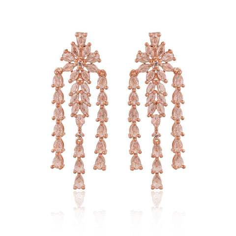 Silver Rose Gold Plated White American Diamond CZ Wedding Necklace Set With Earring