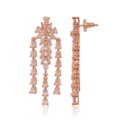 Silver Rose Gold Plated White American Diamond CZ Wedding Necklace Set With Earring