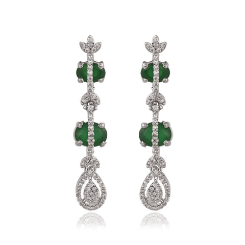 Silver Rose Plated Green Red White American Diamond CZ Wedding Necklace Set With Earring