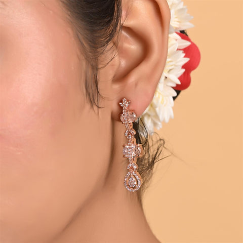 Silver Rose Plated Green Red White American Diamond CZ Wedding Necklace Set With Earring