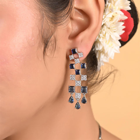 Silver Plated Blue American Diamond CZ Wedding Necklace Set With Earring