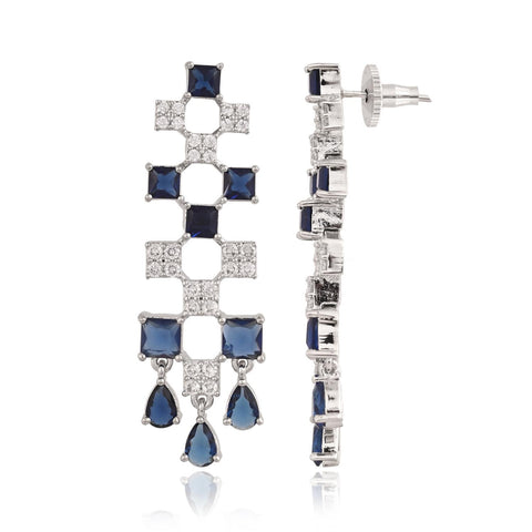 Silver Plated Blue American Diamond CZ Wedding Necklace Set With Earring