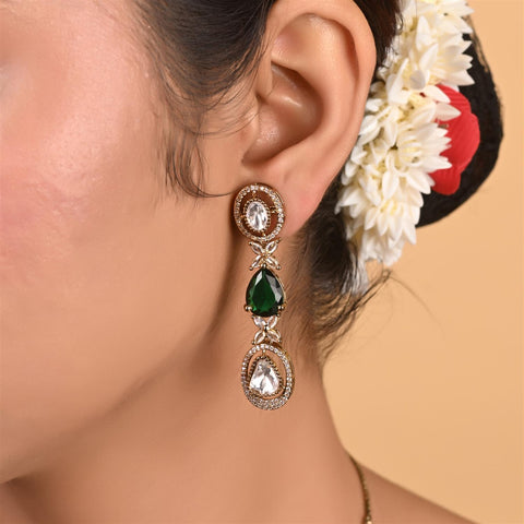 Antique Mehendi Plated Kundan Green CZ Statement Wedding Necklace Set With Earring & Mang Tika