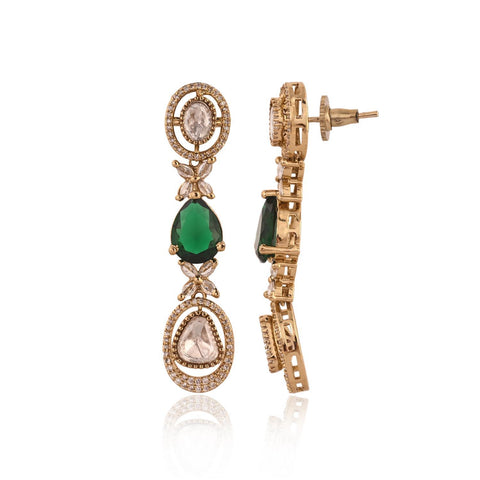 Antique Mehendi Plated Kundan Green CZ Statement Wedding Necklace Set With Earring & Mang Tika