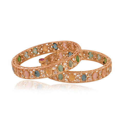Kundan Diamond CZ Multi Gold Finish Openable Kada Bangles
