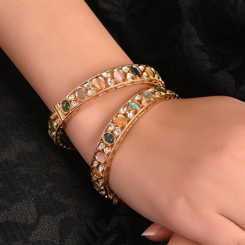 Kundan Diamond CZ Multi Gold Finish Openable Kada Bangles