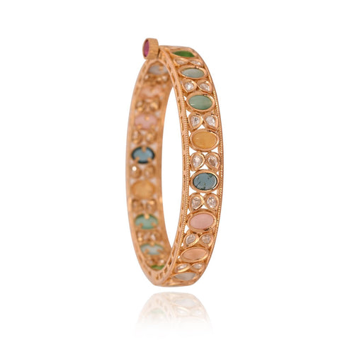 Kundan Diamond CZ Multi Gold Finish Openable Kada Bangles