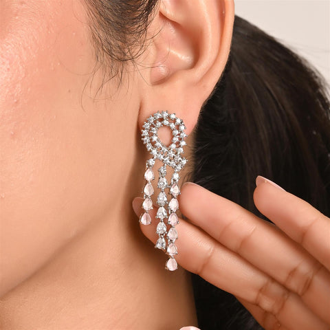 Silver Plated White American Diamond CZ Wedding Necklace Set With Earring