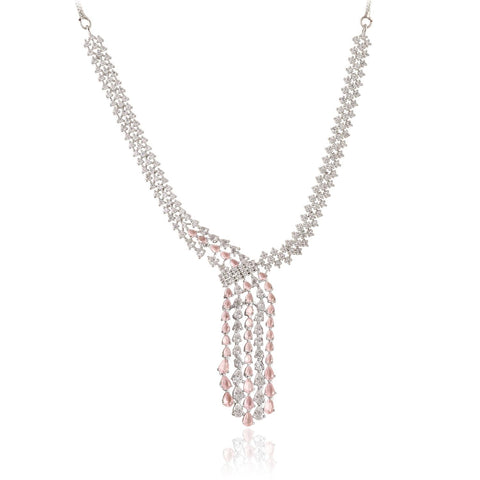 Silver Plated White American Diamond CZ Wedding Necklace Set With Earring