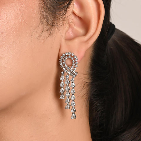 Silver Plated White American Diamond CZ Wedding Necklace Set With Earring