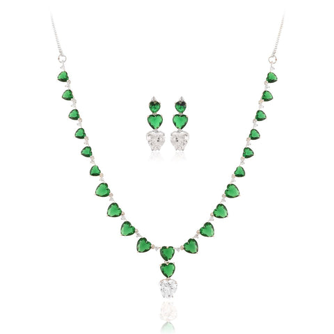 Silver Plated White Heart American Diamond CZ Necklace Set With Earring