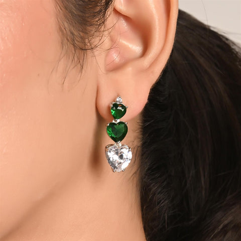 Silver Plated White Heart American Diamond CZ Necklace Set With Earring