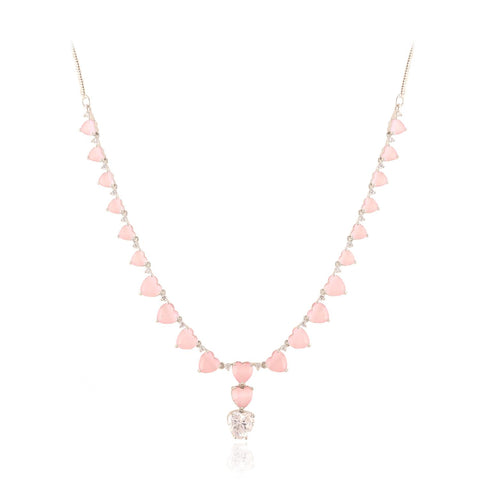 Silver Plated White Heart American Diamond CZ Necklace Set With Earring
