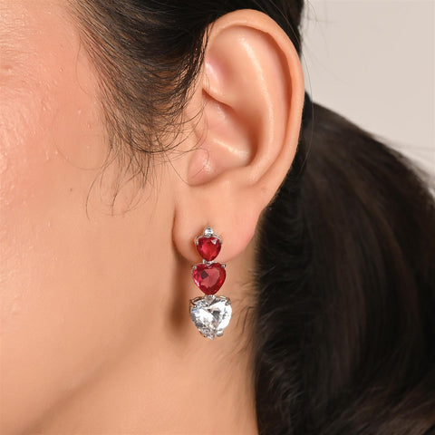 Silver Plated White Heart American Diamond CZ Necklace Set With Earring