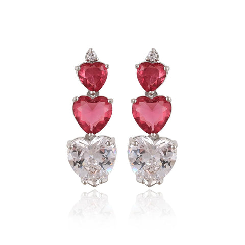Silver Plated White Heart American Diamond CZ Necklace Set With Earring