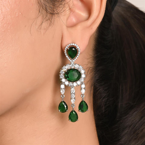Silver Plated White Choket American Diamond CZ Wedding Necklace Set With Earring
