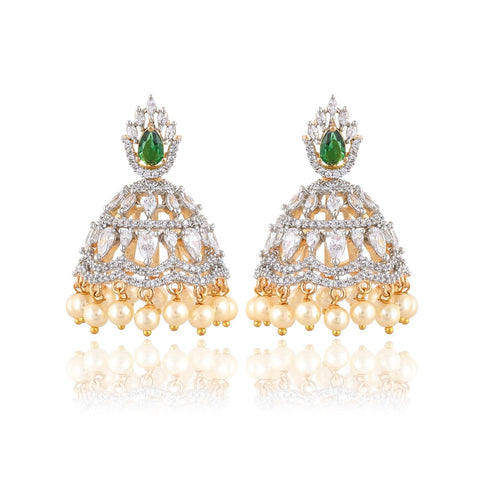 Stunning CZ Gold Silver Plated Jhumki Pearl Drop Earrings for Women