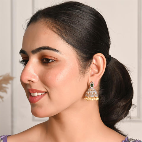 Stunning CZ Gold Silver Plated Jhumki Pearl Drop Earrings for Women