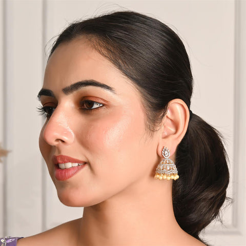 Stunning CZ Gold Silver Plated Jhumki Pearl Drop Earrings for Women