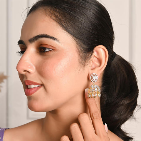Stunning CZ Gold Silver Plated Jhumki Drop Earrings for Women