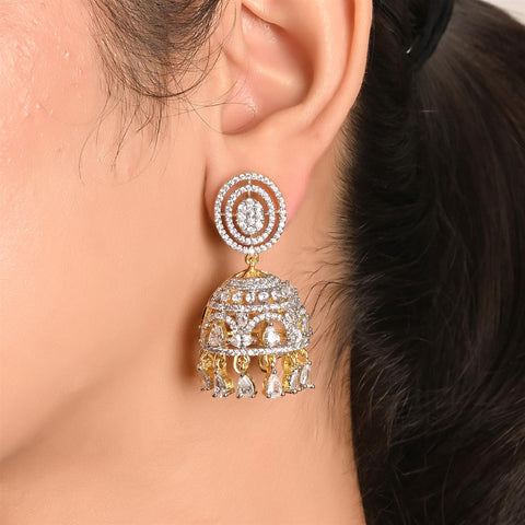 Stunning CZ Gold Silver Plated Jhumki Drop Earrings for Women