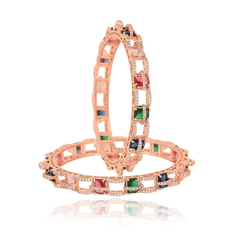 Rose Gold Plated Round Multi CZ American Diamond Bangle