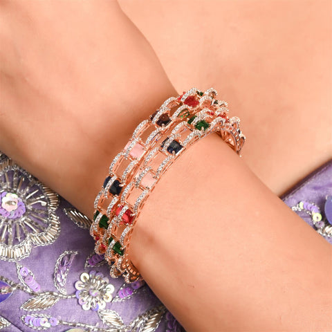 Rose Gold Plated Round Multi CZ American Diamond Bangle