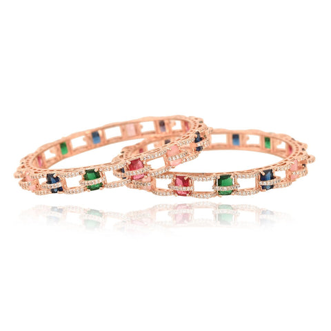Rose Gold Plated Round Multi CZ American Diamond Bangle