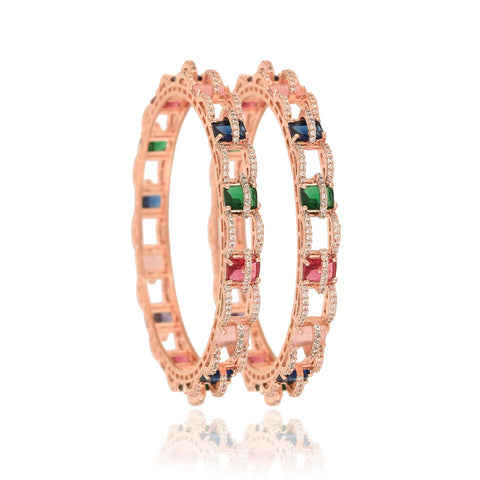Rose Gold Plated Round Multi CZ American Diamond Bangle