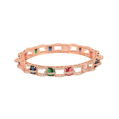 Rose Gold Plated Round Multi CZ American Diamond Bangle