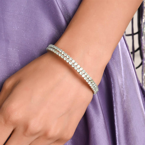 Gold Plated Round Sleek Solitaire CZ American Diamond Bangle