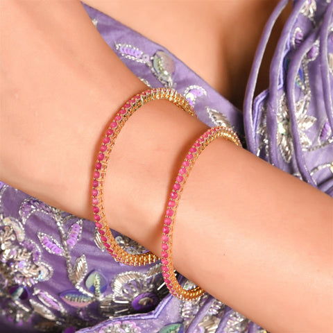 Gold Plated Round Sleek Solitaire CZ American Diamond Bangle