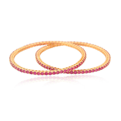 Gold Plated Round Sleek Solitaire CZ American Diamond Bangle