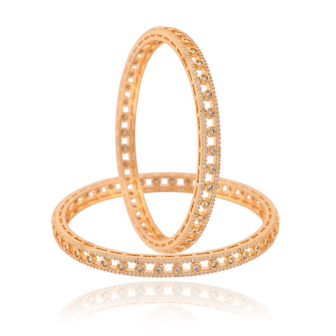 Gold Plated Round CZ White American Diamond Sleek Bangle