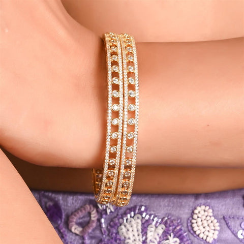 Gold Plated Round CZ White American Diamond Sleek Bangle