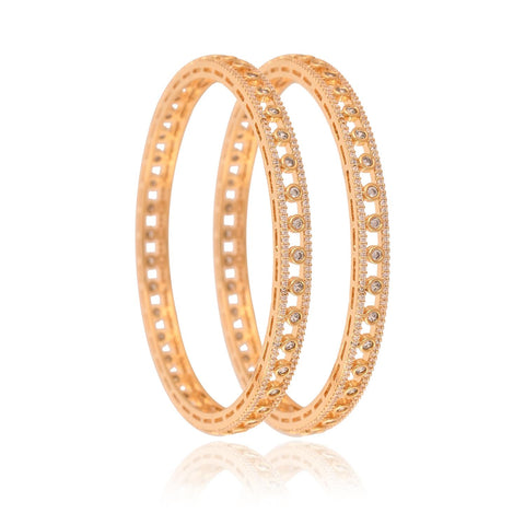Gold Plated Round CZ White American Diamond Sleek Bangle